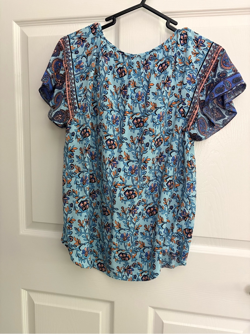 Light Blue Floral Short Sleeve Women's Top